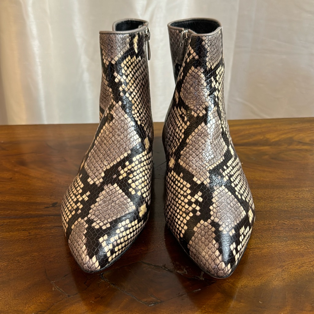 New!! Paige Black Taupe Snake Print Leather Catherine Ankle Boots 7